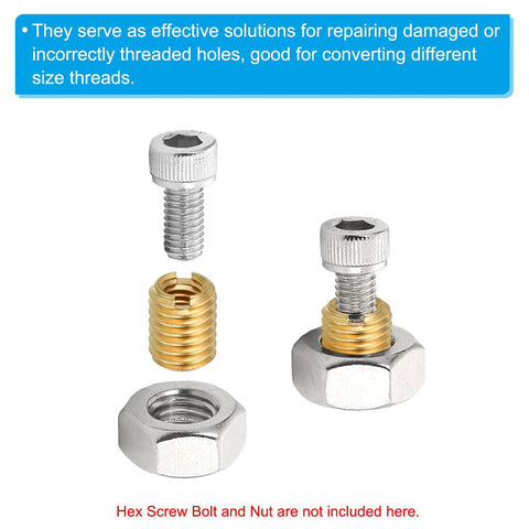PATIKIL brass threaded repair inserts kit; 5 pcs set with brass sleeves and silver hex bolts and nuts