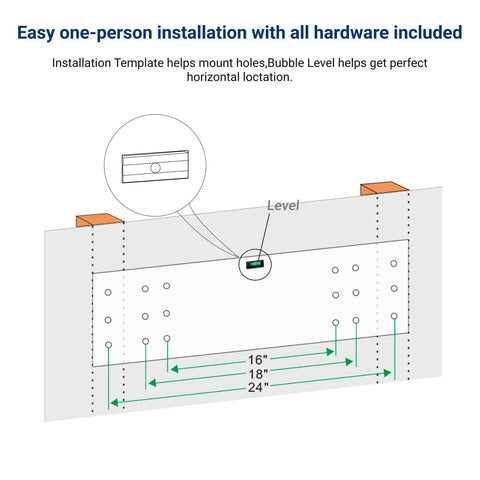 Wall installation diagram for Heavy Duty Garage Wall Mount Shelving Unit 2 By 3 Feet Black 1 Pack Holds Up To 200 Lbs