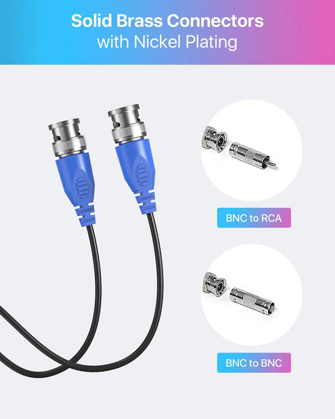 BNC to RCA and BNC connectors for 4 Pack 100 Foot BNC Video Power Cables For CCTV Security Cameras And DVR Systems All In One Extension Wire