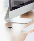 Six Piece Desk Cable Hole Cover Grommet Kit For Office Desks With Easy Threading Cord Organizer Round Cable Grommets For Clean Cable Management Desk Cable Hole Covers 6 Pack Neat Workstation, round black and silver desk grommet