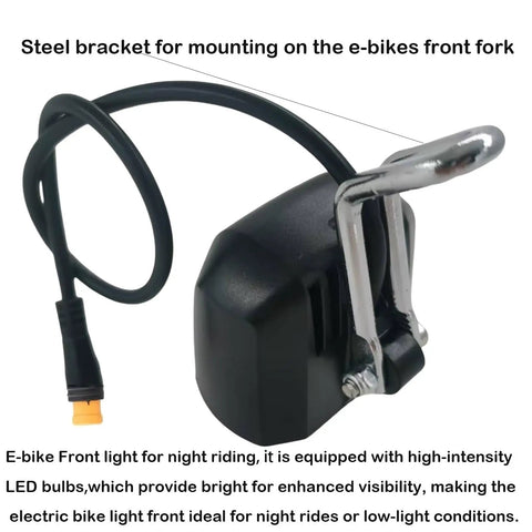 Ebike Front Light With 3 Pin Male Waterproof Connector For 24V 36V Ebikes And E Scooters Beefy High Power LED Bulb