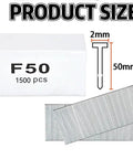 Kickass Durability 18 Gauge Brad Nails Two Inch Galvanized Steel Fasteners For Pneumatic Or Electric Nail Guns Smooth As Butter No Rust Headaches Real Workhorse Tools 1500 Count Pack showing box and nail size.