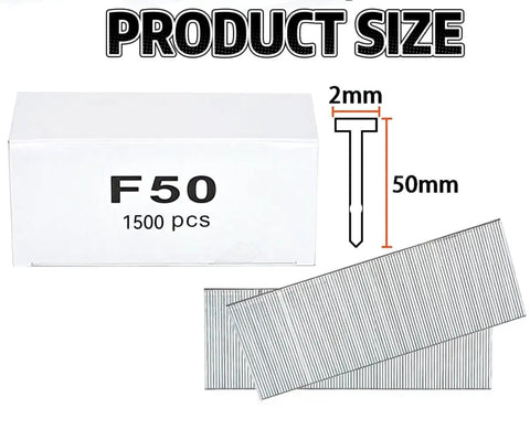 Kickass Durability 18 Gauge Brad Nails Two Inch Galvanized Steel Fasteners For Pneumatic Or Electric Nail Guns Smooth As Butter No Rust Headaches Real Workhorse Tools 1500 Count Pack showing box and nail size.
