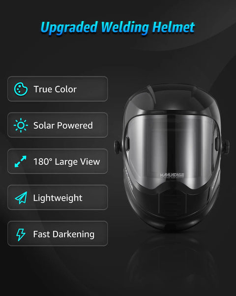 Panoramic View Auto Darkening Welding Helmet With 4 Arc Sensors Solar Power True Color Shade 5-8 And 9-13 front view