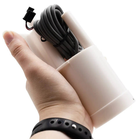 Ice Machine Float Switch Replacement 4A7077G01 4A3624-01 For Consistent Ice Production, No Fuss Easy Install, Replaces OEM Parts 4A7077G01 And 4A3624-01, white plastic float switch with black cable in hand