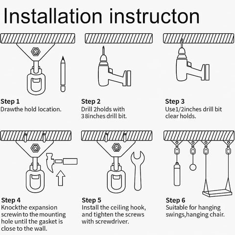 Installation instructions for Beefy 360 Degree Swivel Hammock Hanging Kit With Ceiling Mount Hardware 1000 Lbs Capacity