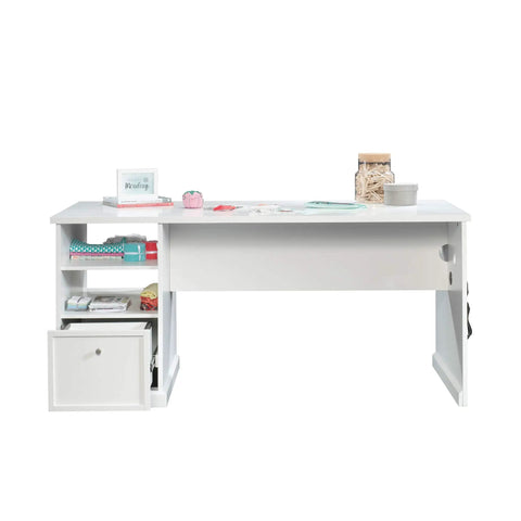 Game Changing Adjustable Sit Stand Computer Desk With Storage And Heavy Duty Home Office Craft Table Plus Vibe Ready Writing Desk For Modern Bedroom, white finish, side storage shelves.
