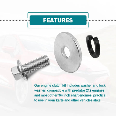 Full Throttle 3/4 Inch Go Kart Clutch Bolt Kit With Lock Washers 10 Or 12 Tooth Design Compatible With Predator 212 Mini Bike Engines components.