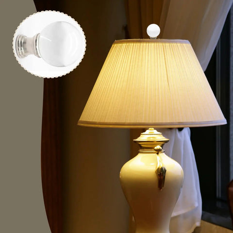 Fresh Glass Crystal Lamp Finials Featuring A Slick Silver Base A Top Shelf Two Pack on a decorative lamp shade.