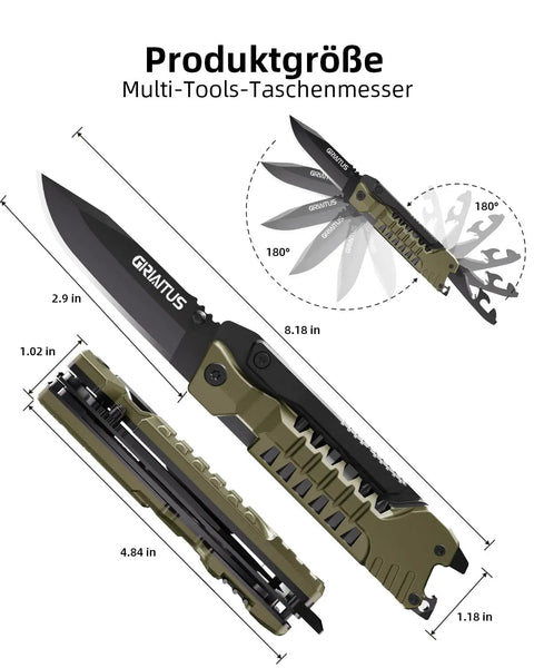 17 In 1 Pocket Knife With Screwdriver Fire Starter Bottle Opener Saw And Whistle Nylon Sheath EDC Gear dimensions