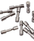 Beefy Stainless Steel Bracket Bolt Fasteners For Knife DIY Handle And EDC Gear, shown in a scattered arrangement.