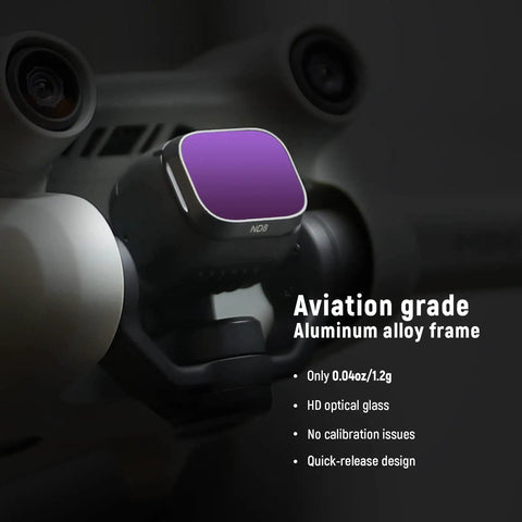 ND Filter Set For DJI Mini 3 And Mini 3 Pro 6 Pack With CPL ND8 ND16 ND32 ND64 ND128, Lightweight Aviation Aluminum Frame close-up view.