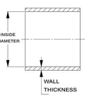 Diagram showing inside diameter and wall thickness of Black 5 Foot High Temperature Silicone Vacuum Tubing Hose 3.5mm ID.