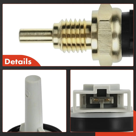 3-piece A-Premium engine coolant temperature sensor kit: brass threaded sensor, white plastic stem, two-pin connector.