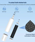 Exploded view of water filter showing coconut shell activated carbon, BPA- and lead-free, part of Must Have Replacement Water Filter And Air Purification Cartridge Bundle For Sub Zero Refrigerators Fits 4204490 4290510 7042798 And 7007067 3 Plus 3 Keeps Ice Tasting Fresh, Reduces Odors, Easy Swap.