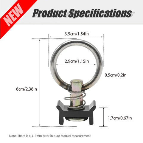 Diagram of 12 Pack L Track Tie Down O Rings Kit 1.5 Inch Stainless Ring 4000 Lbs Capacity L Type Track Fittings dimensions