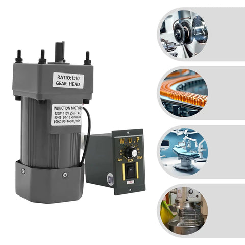 Heavy Duty 120W Single Phase Gear Motor With Speed Controller For Industrial Machinery Textile Works Die-Cast Aluminum Build And Double Bearings with control panel