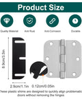 Door Hinge Shims Repair Kit, 10 Pcs 3.5 Inch Hinge Spacers for Door Alignment, black PC material with hinge size details.