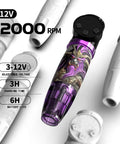 Wireless Tattoo Pen Kit For Beginners with 10 needles and 7 ink colors, purple design, easy grip, 12000 RPM, 3-12V voltage
