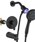 Dope Matte Black Tub Shower Faucet Set With Six Water Modes And Magnetic Handheld Valve Kit Designed For One Handed Use And Killer Water Pressure, featuring brass control and flexible hose.
