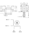 NEMA 23 Stepper Motor 1.3N.m Torque, 4A 2 Phase 4 Wire, 57x57mm Frame, 55mm Body, 8mm Dual Shaft, Beast Torque For CNC And 3D Printer Drives, Precise 1.8 Degree Step, Great For Automation Projects. dimension drawing with wiring