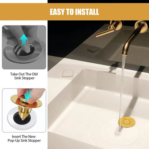 Heavy Duty Bathroom Sink Stopper With Smooth Push Pop Up Drain Plug And Rust Resistant Stainless Steel Strainer That Works Like A Dream To Kick Drain Clogs To The Curb Gold Finish Fits Us Standard Basin Openings
