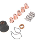 13 Piece Plasma Cutter Torch Consumables Kit For S45 With nozzles, electrodes, spacers, gas diffuser shown