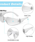 Bulk 100 Pack Safety Glasses Eye Protection Eyewear Clear Lenses for Men and Women