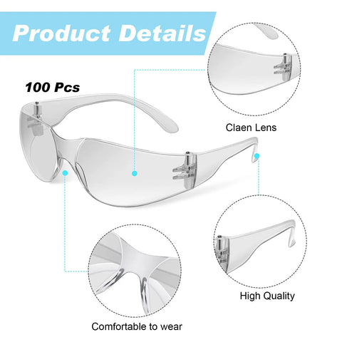 Bulk 100 Pack Safety Glasses Eye Protection Eyewear Clear Lenses for Men and Women