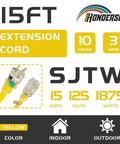 Weatherproof Outdoor Extension Cord With Lighted End UL Listed 10 Gauge 15 ft 3 Prong Heavy Duty SJTW Power Cord graphic