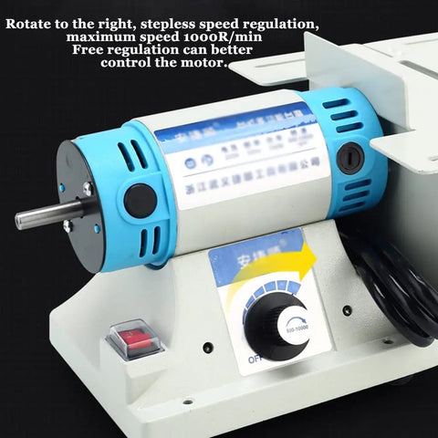Heavy Duty Benchtop Table Saw With Rip Through Power For Wood And Metal showing motor with stepless speed regulation control and maximum speed.