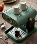 Compact High Pressure Espresso Machine With Steam Frother for Rich Espresso, 15 Bar Pump, green color, two cups on top