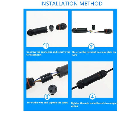 Step-by-step installation of IP68 Waterproof 3 Pole Cable Connector Junction Box For 1 To 13 mm Cable Diameter 2 Pack Outdoor Use