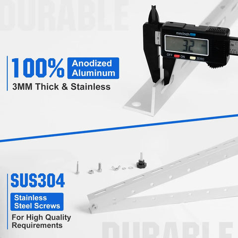 Two Sets 45 Inch Adjustable Tilt Solar Panel Mount Brackets showing anodized aluminum and stainless screws