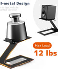 Desk Speaker Stands For Most Small And Medium Bookshelf And Computer Speakers With 6 Degree Tilt And Depth Adjustable, black metal design
