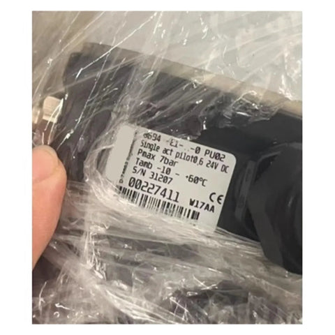 Close-up of DN40 electric proportional valve in plastic bag; 24V DC, 7 bar max, -10 to +60°C