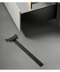 Heavy Duty T Strap Hinge Black Silent Bearing Cabinet Hardware Classic T Shape, laid flat near cabinet drawer.