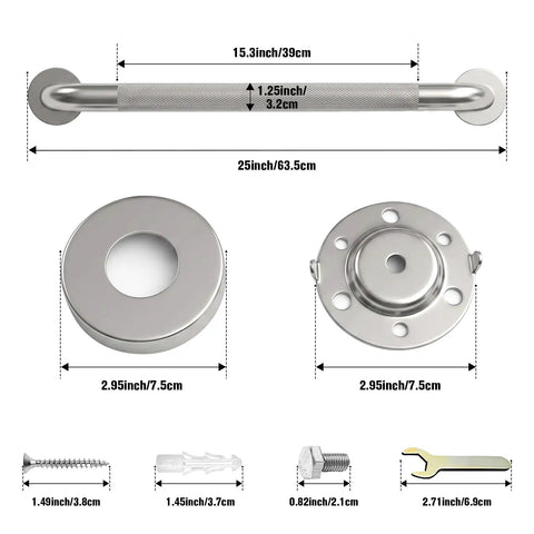Super Sturdy 24 Inch Stainless Steel Shower Grab Bar That Actually Holds Tight Wall Mounted Bathroom Safety Rail For Seniors parts and dimensions