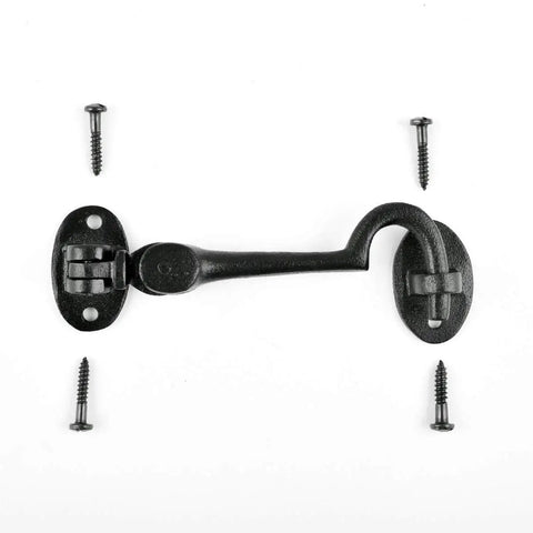 Super Sturdy Hefty Swivel Cabinet Latch Lock Made From Dense Wrought Iron With A Sleek Black Coating That Really Kicks Rust To The Curb While Upgrading Your Vintage Home Decor 4.5 Inch 4 Pack with screws