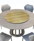 Heavy Duty Round Wooden Serving Tray With 360 Degree Lazy Susan Turntable Base For 40 Inch Dining Tables Walnut Finish