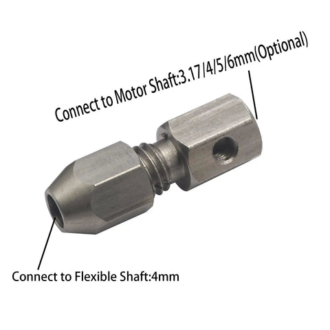 2 Pack CNC Stainless Steel RC Flex Collet Coupler for DIY RC Boat, Submarine, 5mm to 4mm, shows connection to 4mm flexible shaft