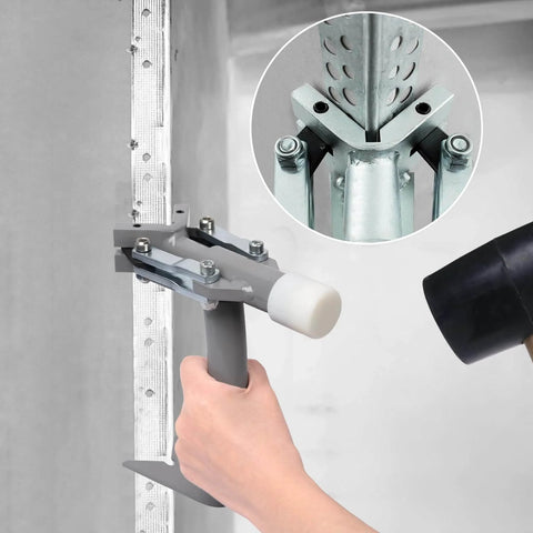 Corner Bead Tool For Drywall Installation Iron Corner Clincher Fixture And Crimper with angle clamp in use on drywall