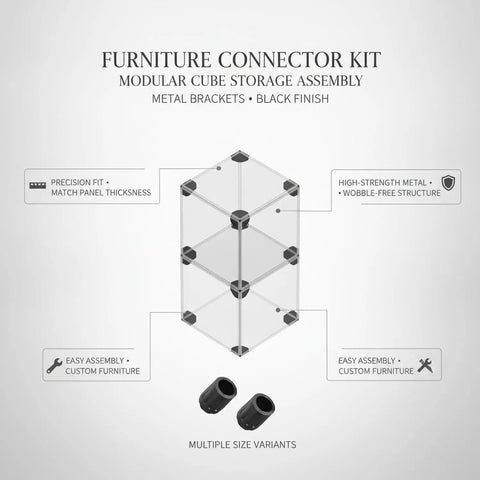 Diagram of 1.97 Inch Metal Furniture Connector Brackets for Modular Cube Storage Systems Black Polyester Coated Hardware Kit details