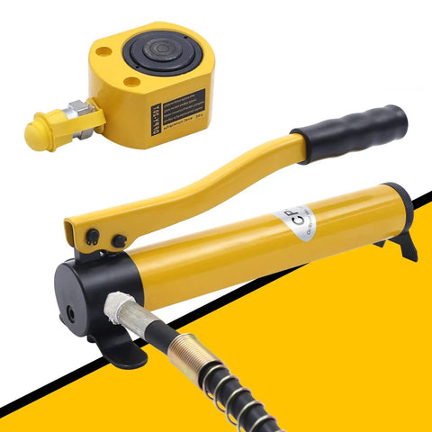Beefy 20 Ton Hydraulic Cylinder Jack With 2 Inch Stroke, Compact Mini Single Acting Lifting Cylinder With Manual Hydraulic Hand Pump For Machinery And Shipbuilding, Heavy Duty Lift With Protective Stop Ring For Enhanced Safety, yellow