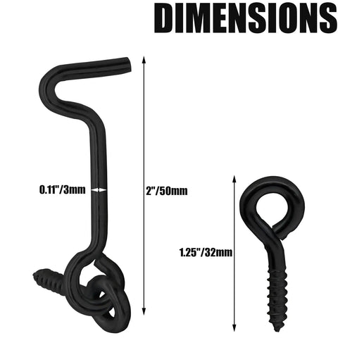 Dimensions of Built Tough 5 Piece Set Of 2 Inch Black Cabin Hook And Eye Latches Heavy Duty Carbon Steel Door Hardware.