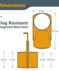 Dimensions of 4-Inch Integrated Blast Gate Dust Collection Fitting With Clog-Resistant Anti-Gap Design shown in diagram