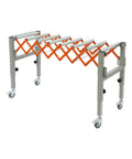 Heavy Duty Adjustable Conveyor Roller Stand Expandable From 18 To 51 Inches For Table Saw Outfeed Support with iron frame and casters.