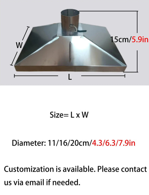 Shop Built Stainless Steel Fume Hood Bell Shaped Welding Smoke Extractor For Solid Fume Collection with diameter measurements on display.