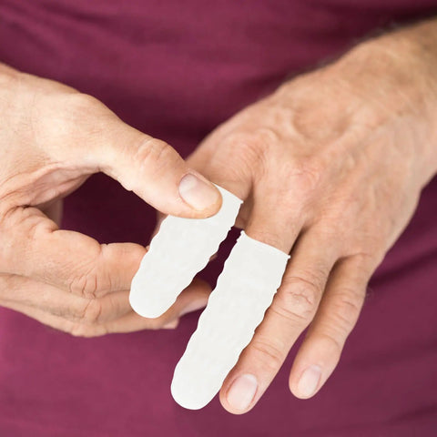 Tough As Nails White Nitrile Finger Sleeves 100 Pack Antistatic Insulated Guard Covers For Electronics Repair and Skin Healing snug fit on fingers.