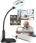 Go-To Hands Free Magnifier Lamp With Gooseneck Stand And LED Light Dimmable Brightness And Five Color Modes For Close Work Crafts
